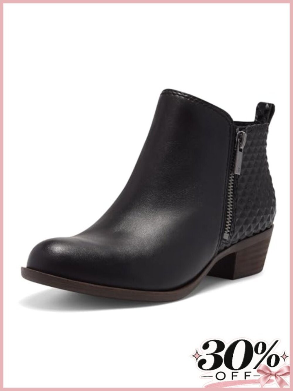 Leather Ankle Booties Round Toe Zip Closure Stacked Block Heel Casual
